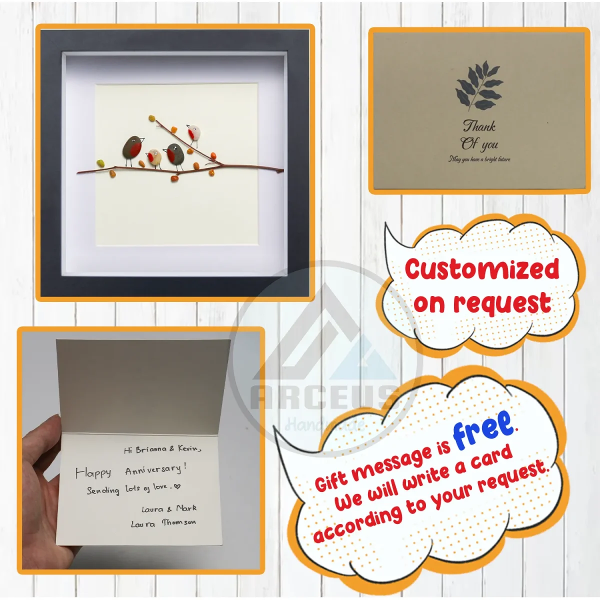 Personalised Bird Family Pebble Art, Pebble Art Family Picture, Gift for Wife, With Birds Framed Wall, New Home Gift, Family of Three Gift - Image 3