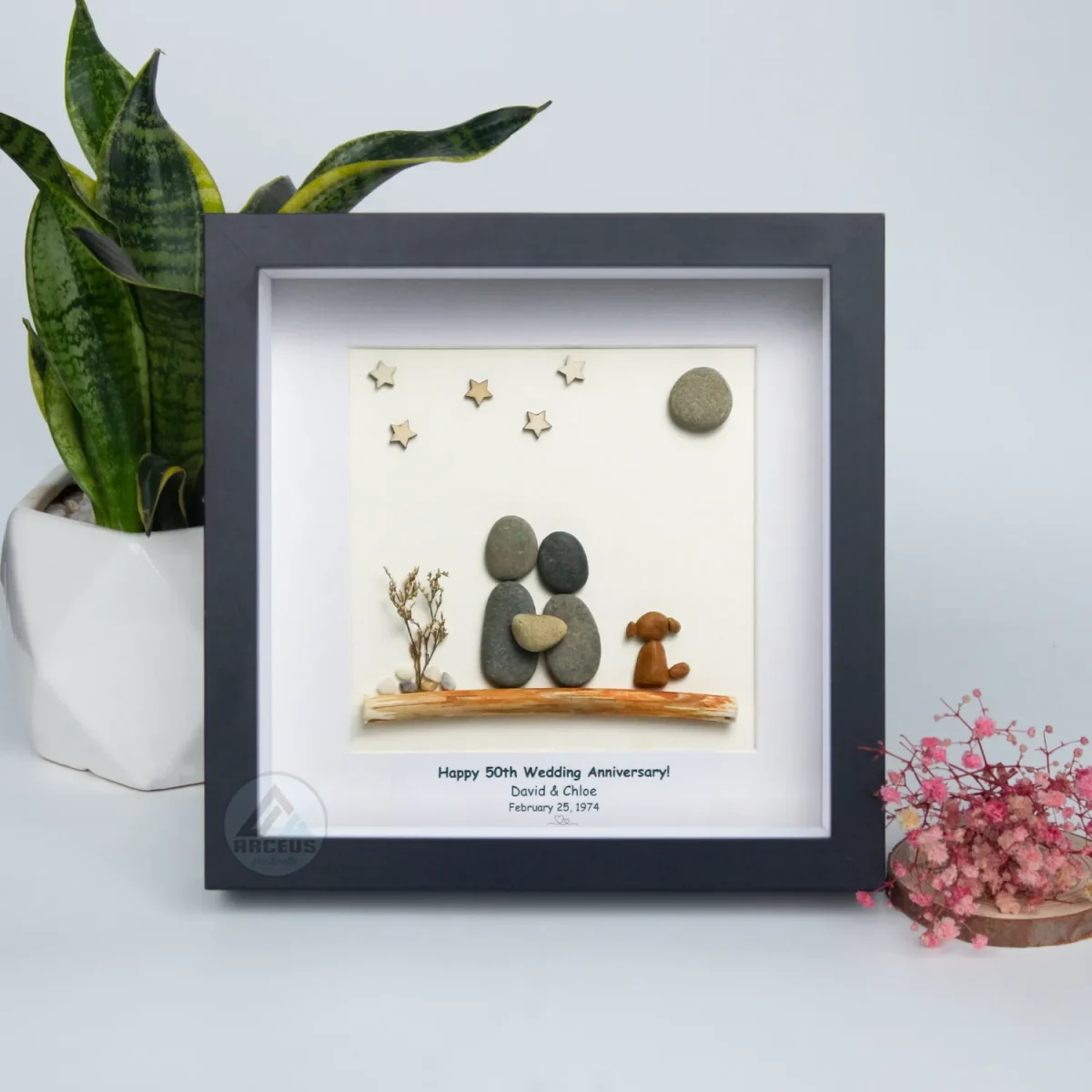Personalized Anniversary Pebble Art, 25th 30th Anniversary Pebble Art, Gift for Parents, Silver Wedding Pebble Art, Spouse, Pebble Art Gift - Image 2