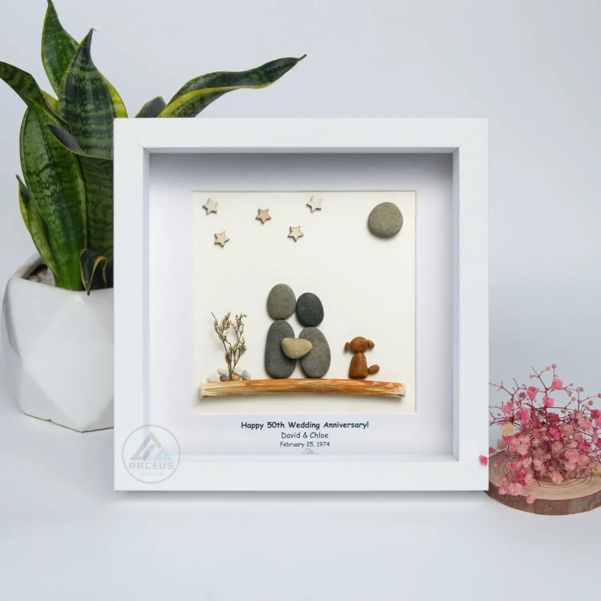XNJPG AMZ00136-04 Personalized Anniversary Pebble Art, 25th 30th Anniversary Pebble Art, Gift for Parents, Silver Wedding Pebble Art, Spouse, Pebble Art Gift - Image 1