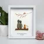 Personalised Couple and Dog Pebble Art, Gift for Wedding, Bird Bridal Shower Engagement, Pebble Art Gift, Pebble Painting, Pebble Art Gift