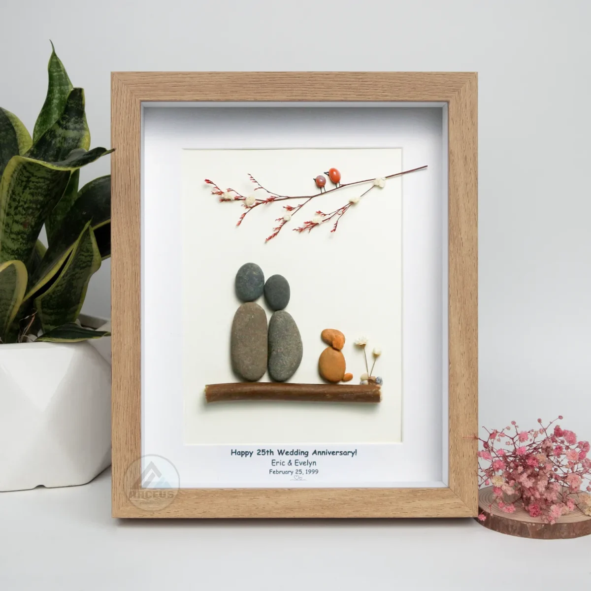 Personalised Couple and Dog Pebble Art, Gift for Wedding, Bird Bridal Shower Engagement, Pebble Art Gift, Pebble Painting, Pebble Art Gift - Image 5