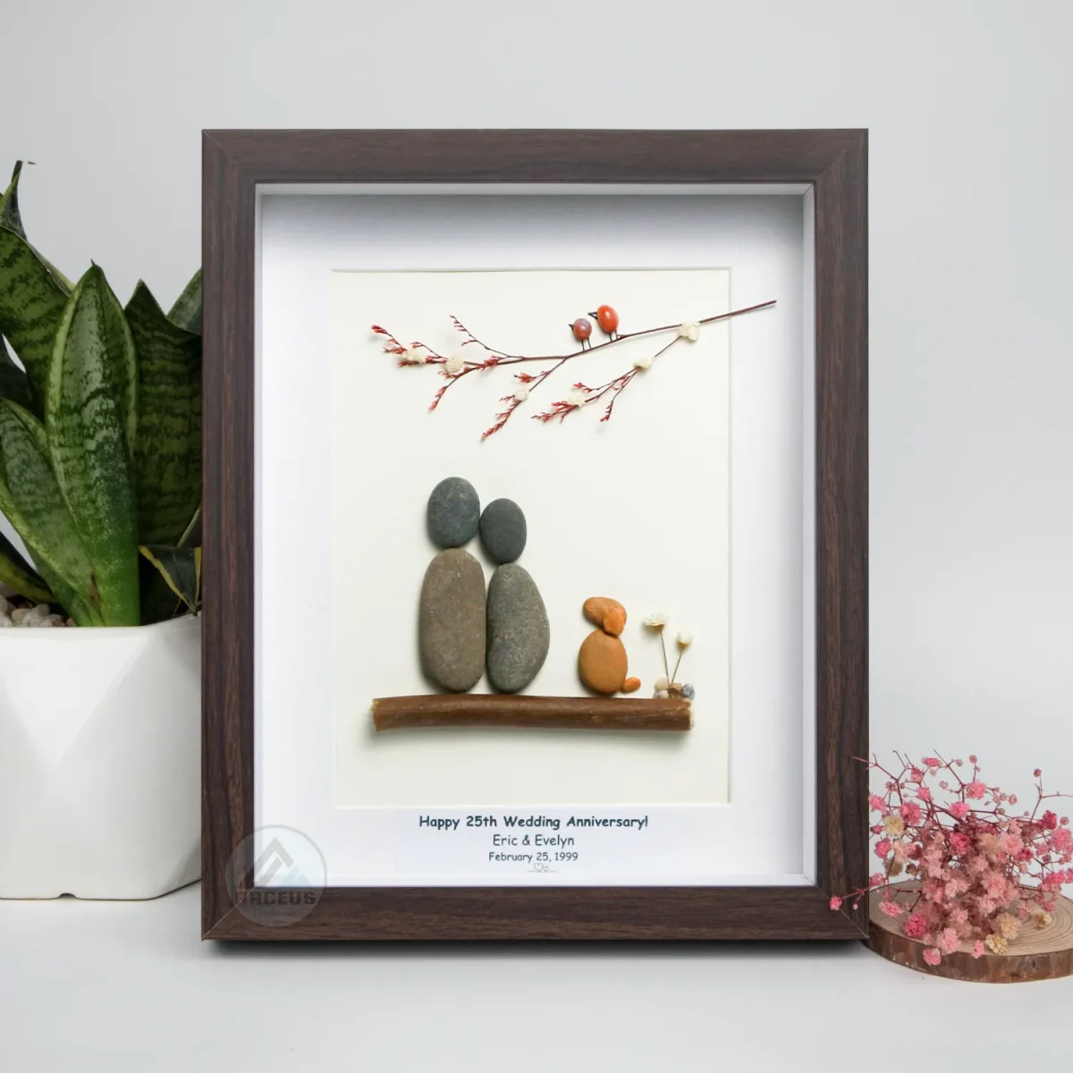 Personalised Couple and Dog Pebble Art, Gift for Wedding, Bird Bridal Shower Engagement, Pebble Art Gift, Pebble Painting, Pebble Art Gift - Image 4