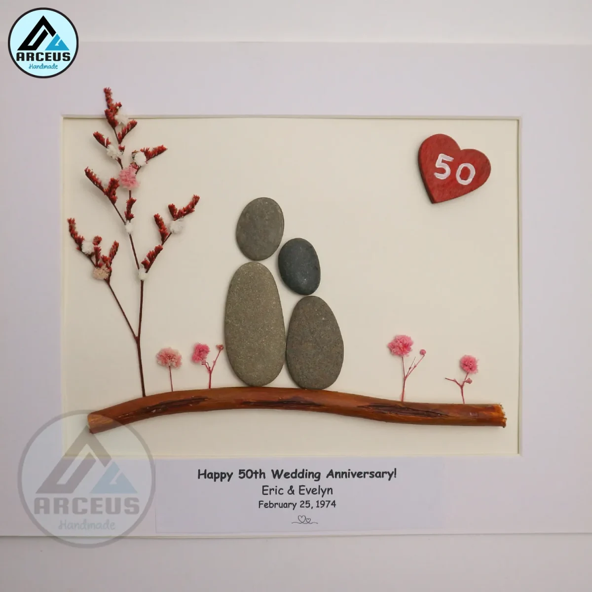 Personalized Golden Anniversary Pebble Art, Golden Anniversary Gift, 50th Anniversary Pebble Art, Golden Wedding Gift For Husband, Parents - Image 2