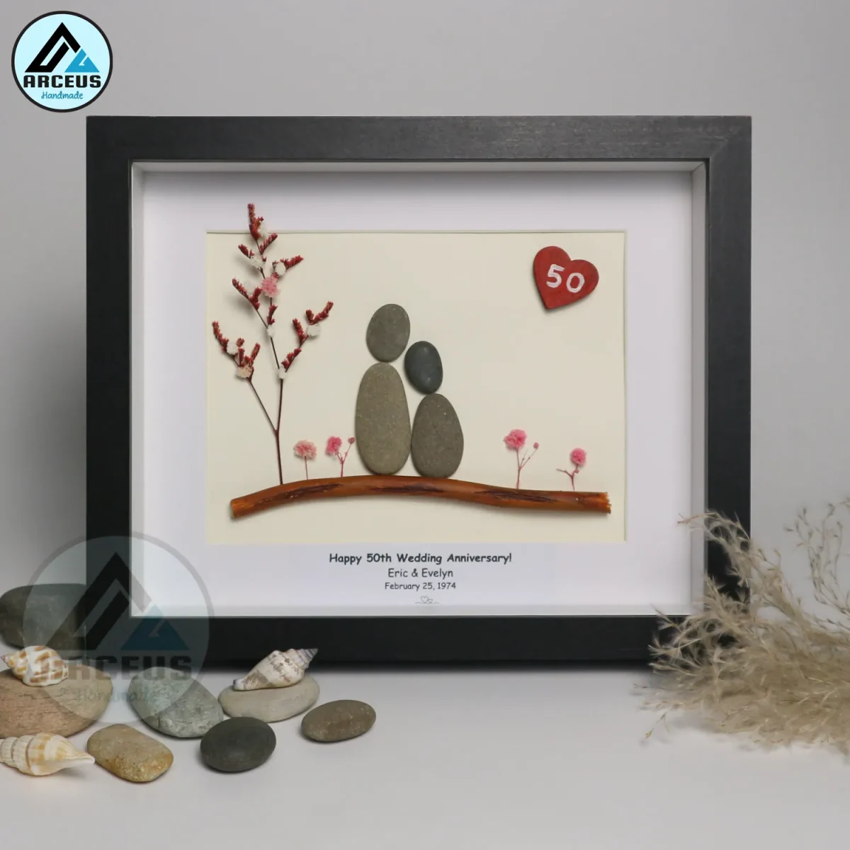 Personalized Golden Anniversary Pebble Art, Golden Anniversary Gift, 50th Anniversary Pebble Art, Golden Wedding Gift For Husband, Parents - Image 6