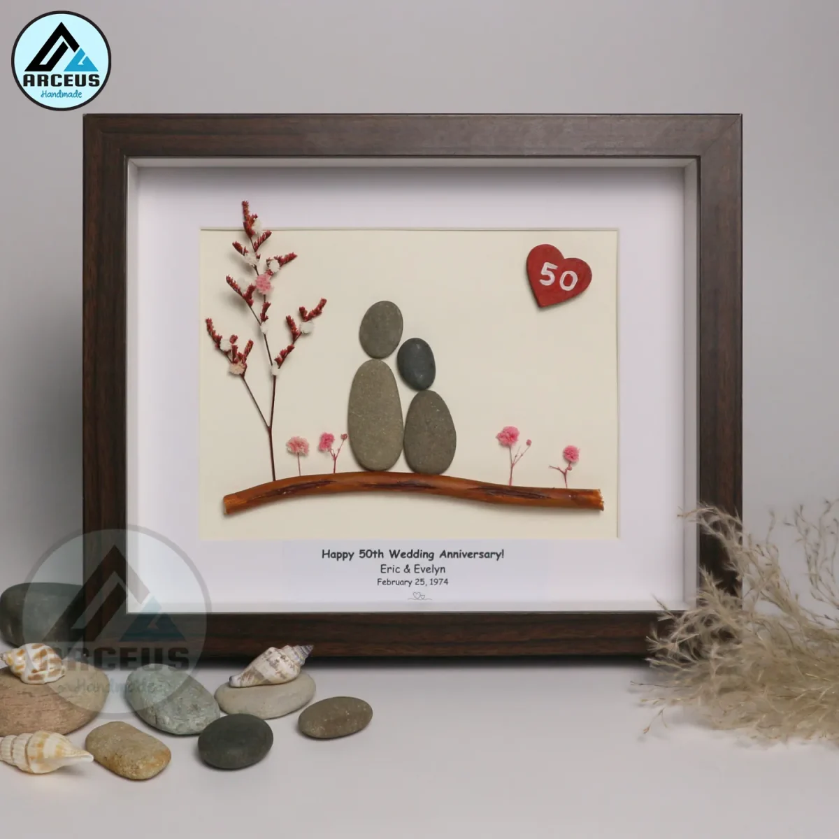 Personalized Golden Anniversary Pebble Art, Golden Anniversary Gift, 50th Anniversary Pebble Art, Golden Wedding Gift For Husband, Parents - Image 5