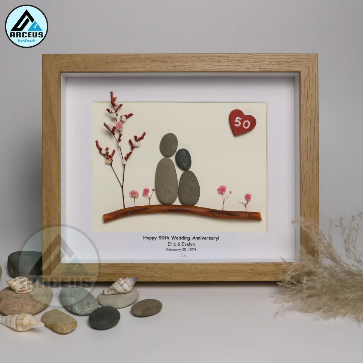 Personalized Golden Anniversary Pebble Art, Golden Anniversary Gift, 50th Anniversary Pebble Art, Golden Wedding Gift For Husband, Parents - Image 4