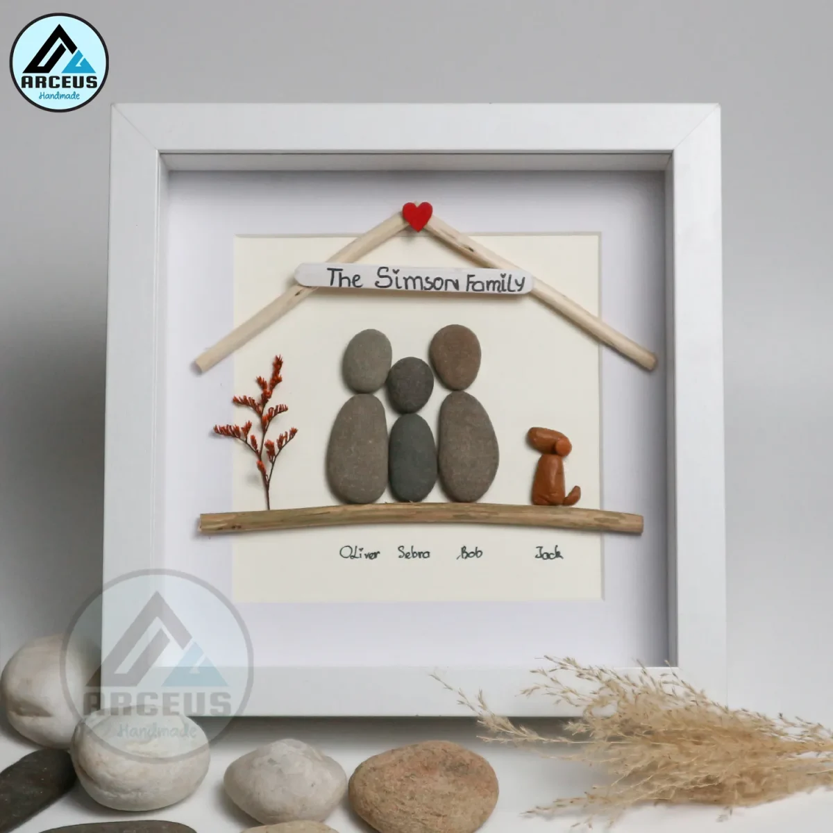 XNJPG AMZ00145-2 Personalized Family Pebble Art, Gifts for Family, New Home Gifts, Dog Lover Gift, Family With Pet Pebble Gifts, Customized Pebble Art Gift - Image 1