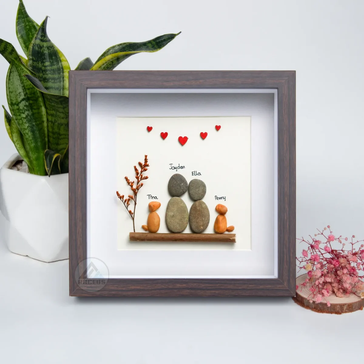 Personalised Couple With Dogs Pebble Art, Anniversary Wedding Pebble Painting, Gift for Housewarming, Pebble Art Gift for Anniversary - Image 4