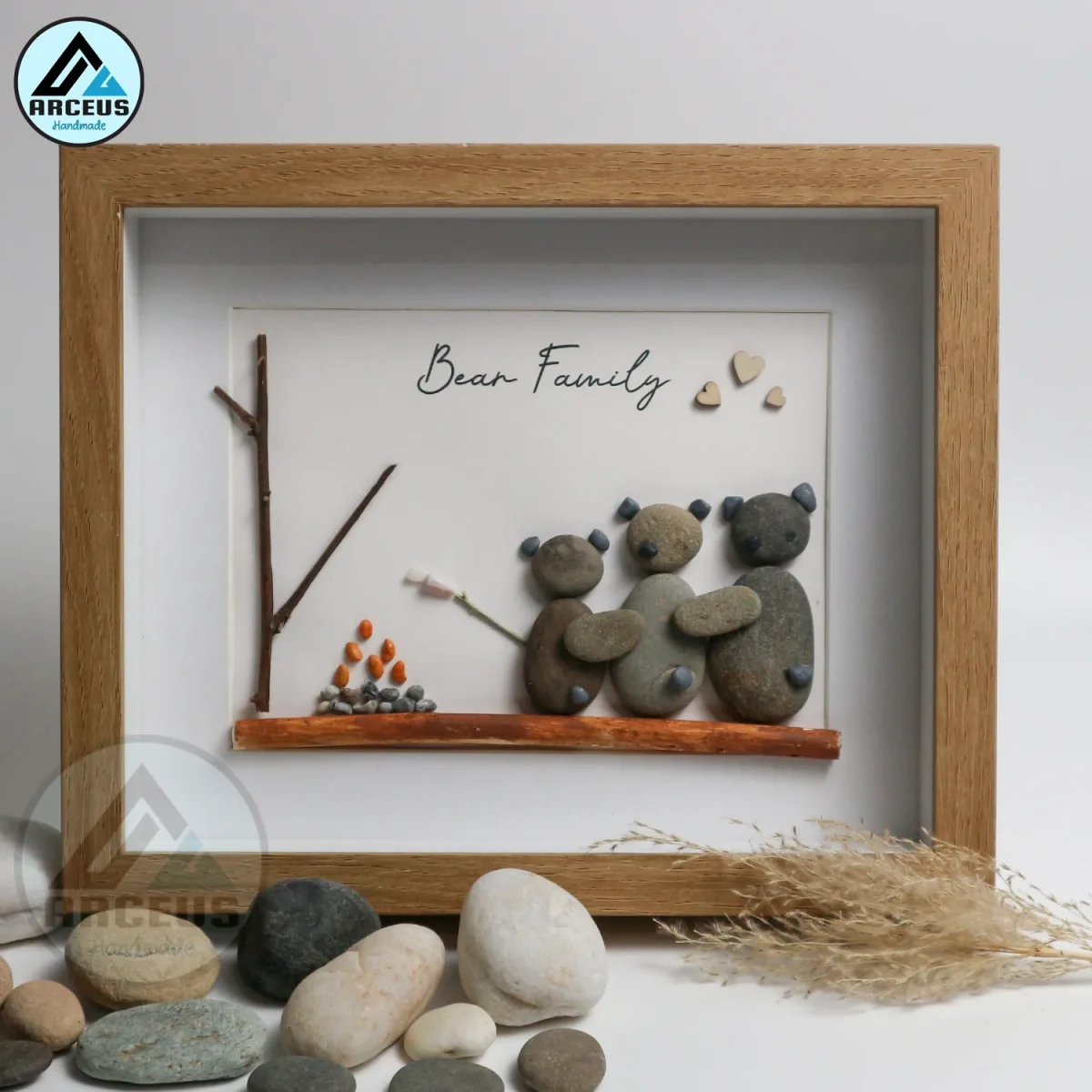 Personalised Bear Family Together Pebble Art, Pebble Art Family Picture, With Bears Framed Wall, New Home Gift, Pebble Art Gift, Pebble Frame - Image 6