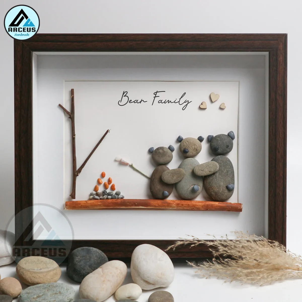 Personalised Bear Family Together Pebble Art, Pebble Art Family Picture, With Bears Framed Wall, New Home Gift, Pebble Art Gift, Pebble Frame - Image 5