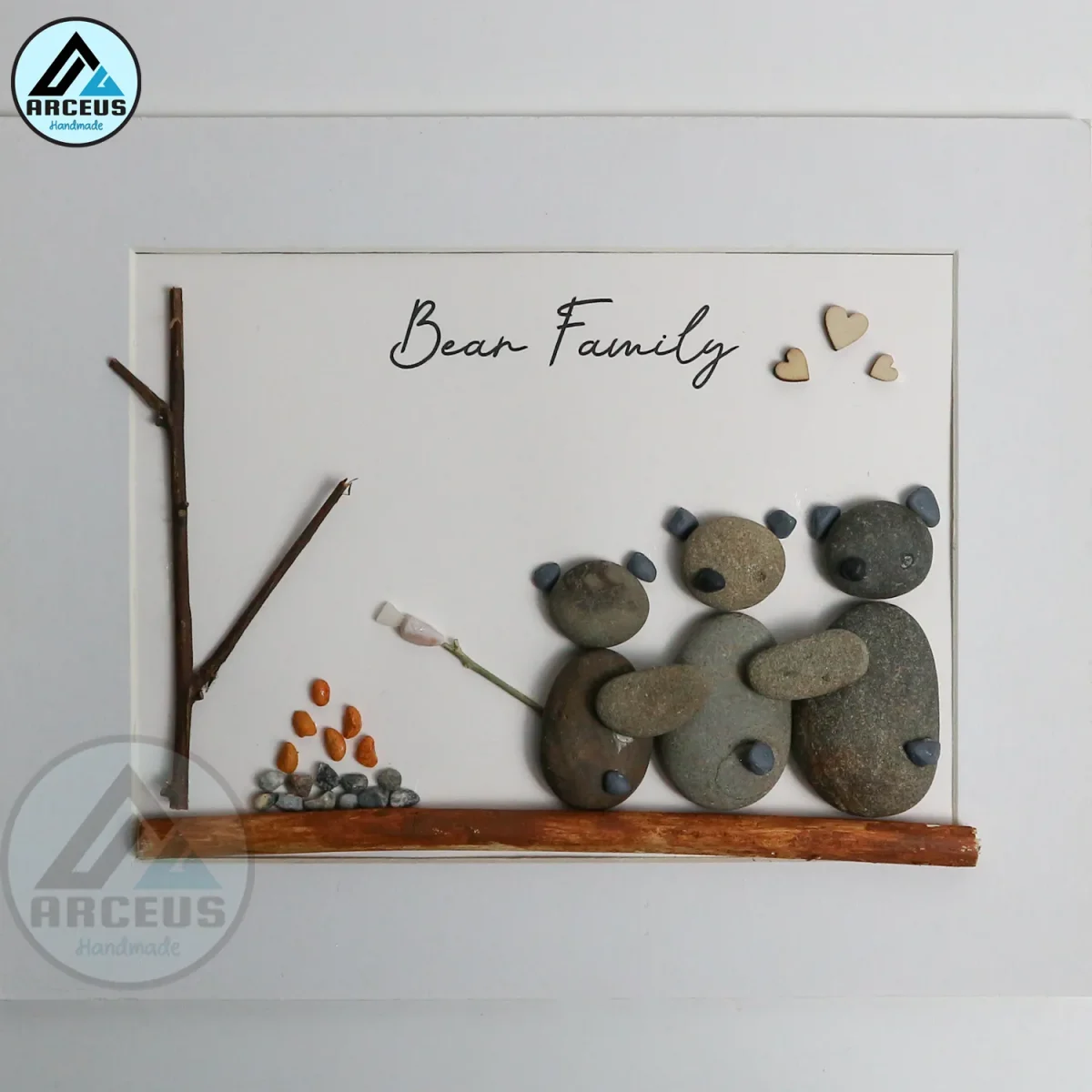 Personalised Bear Family Together Pebble Art, Pebble Art Family Picture, With Bears Framed Wall, New Home Gift, Pebble Art Gift, Pebble Frame - Image 2