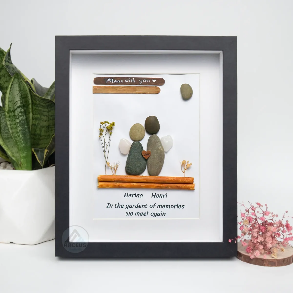 Personalised Couple Pebble Art, Gift for Wedding, Always With You Bridal Engagement, Pebble Art Gift, Pebble Painting, Customized Pebble Art - Image 2