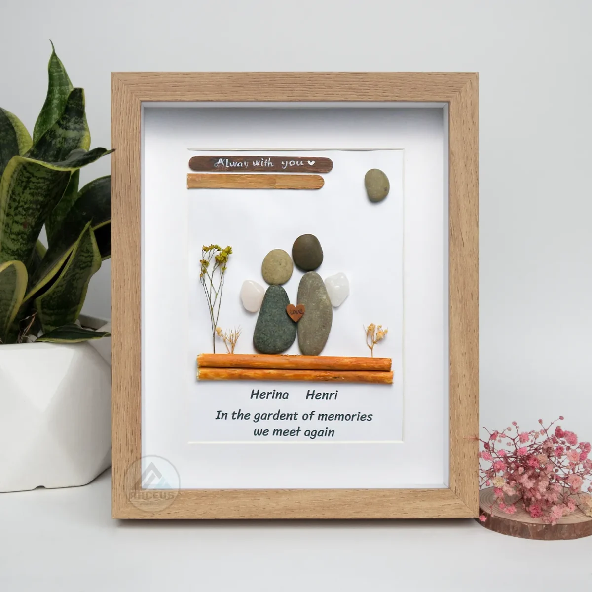 Personalised Couple Pebble Art, Gift for Wedding, Always With You Bridal Engagement, Pebble Art Gift, Pebble Painting, Customized Pebble Art - Image 4