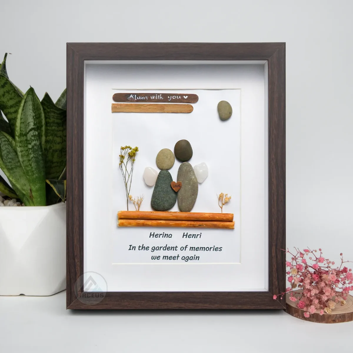 Personalised Couple Pebble Art, Gift for Wedding, Always With You Bridal Engagement, Pebble Art Gift, Pebble Painting, Customized Pebble Art - Image 5