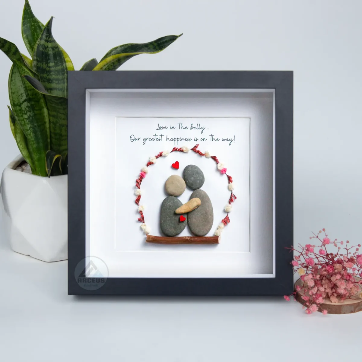 Personalised Expecting Parents Pebble Art, Gift Pregnancy Announcement, Family Pebble Art, Gift for Expecting Parents, Pebble Art Gift - Image 2