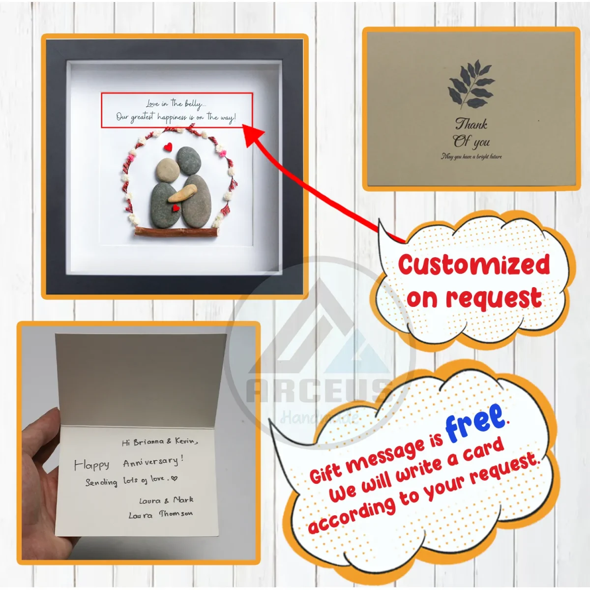 Personalised Expecting Parents Pebble Art, Gift Pregnancy Announcement, Family Pebble Art, Gift for Expecting Parents, Pebble Art Gift - Image 3