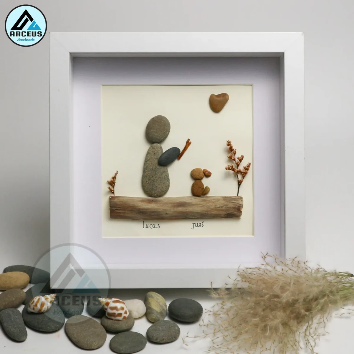 XNJPG AMZ00159-02 Personalized Pet Pebble Art, Man Playing with Dog, Gift for Dog Lovers, Custom Pet Pebble Painting, Pebble Art Gift, Gift for Family - Image 1
