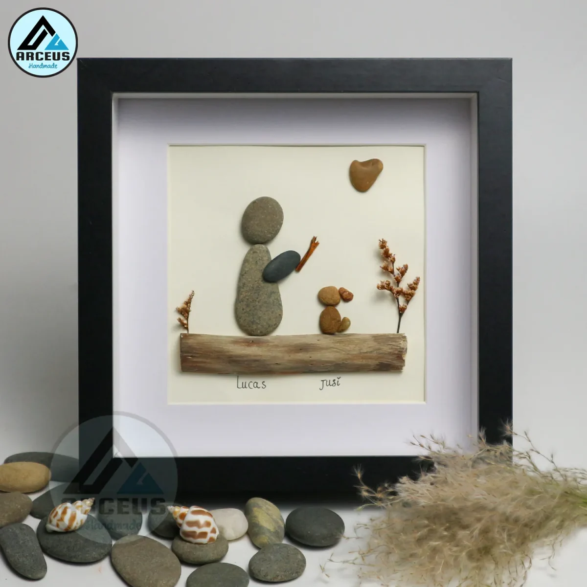 Personalized Pet Pebble Art, Man Playing with Dog, Gift for Dog Lovers, Custom Pet Pebble Painting, Pebble Art Gift, Gift for Family - Image 4