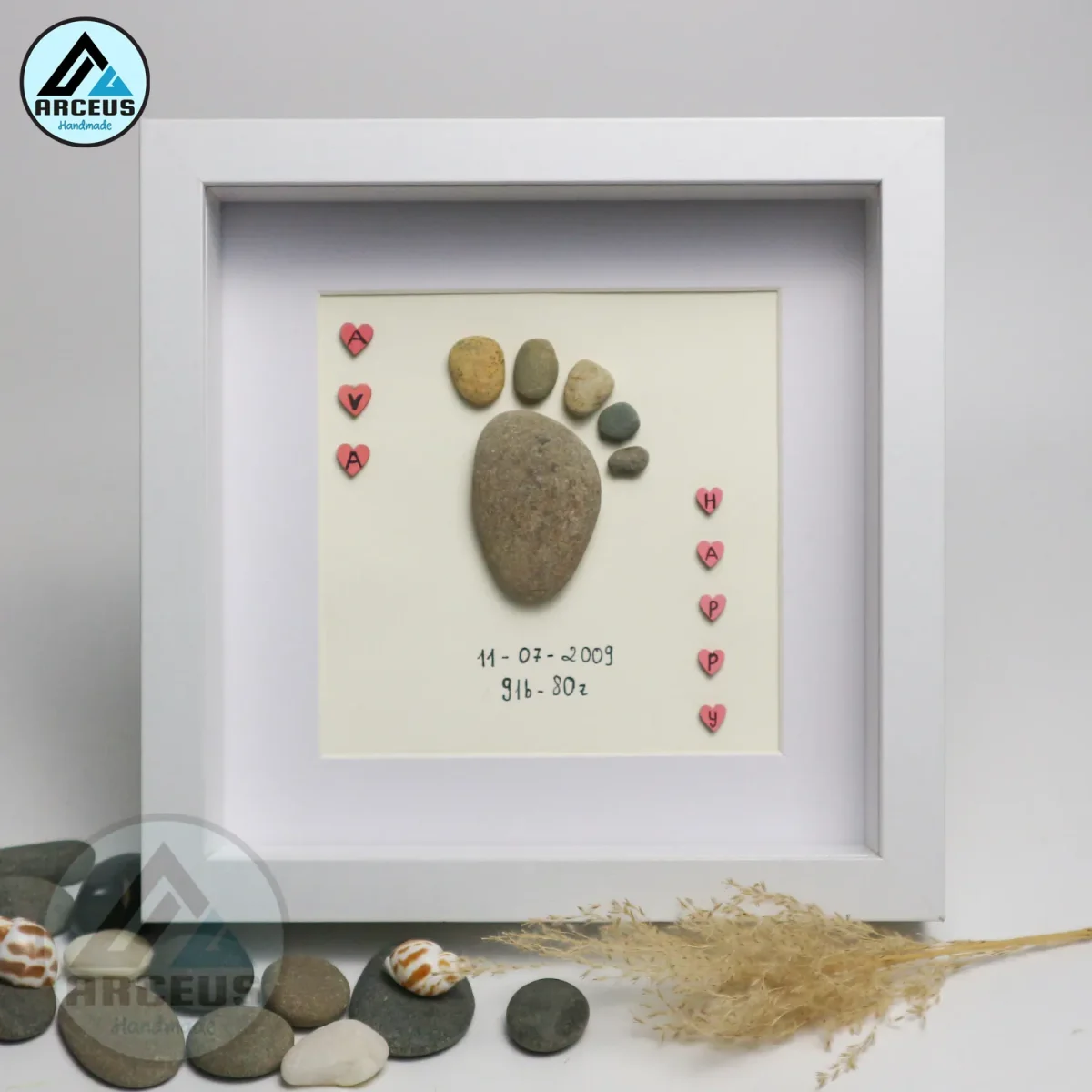 Personalised Baby Boy Pebble Art, Baby Feet Pebble Art, New Baby Gift, Newborn Pebble Painting, Gift for Baby Shower, Pebble Art Gift - Image 1