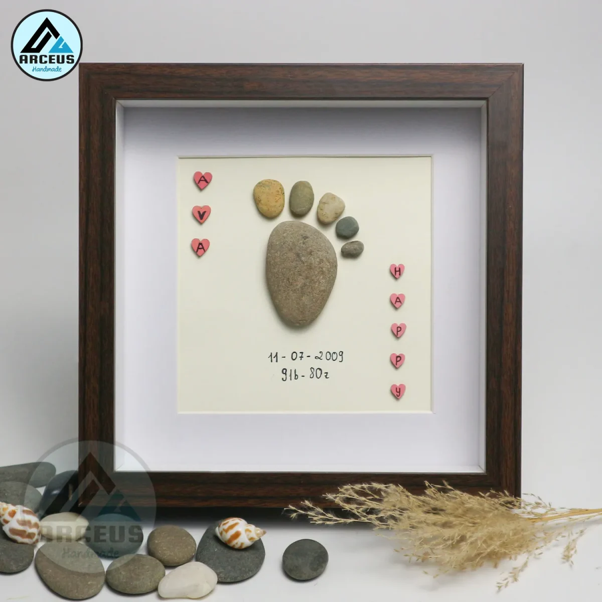 Personalised Baby Boy Pebble Art, Baby Feet Pebble Art, New Baby Gift, Newborn Pebble Painting, Gift for Baby Shower, Pebble Art Gift - Image 9