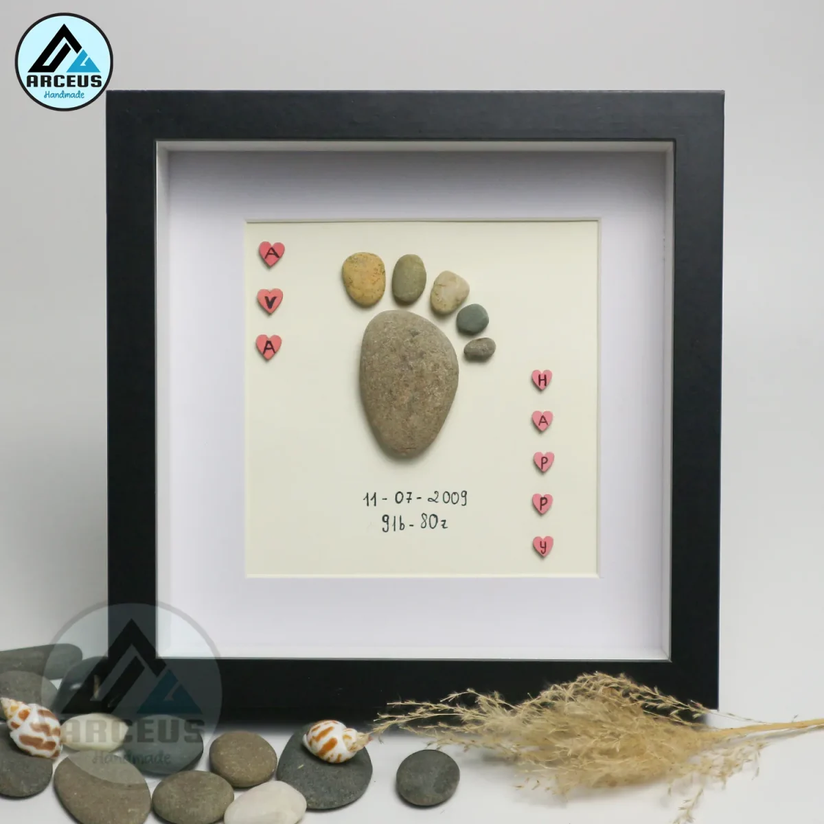 Personalised Baby Boy Pebble Art, Baby Feet Pebble Art, New Baby Gift, Newborn Pebble Painting, Gift for Baby Shower, Pebble Art Gift - Image 2