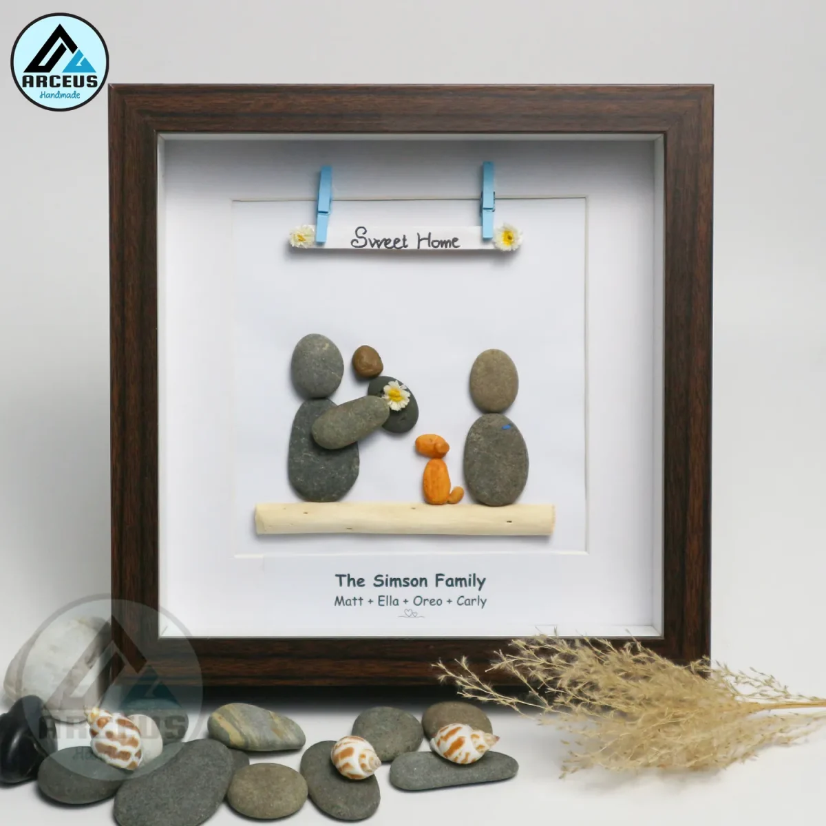Personalised Sweet Home Pebble Art, Happy Family Pebble Art, New Home Gift, Gift for Family, Family Pebble Frame, Pebble Art Gift - Image 4
