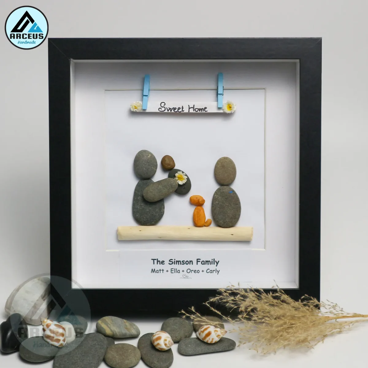 Personalised Sweet Home Pebble Art, Happy Family Pebble Art, New Home Gift, Gift for Family, Family Pebble Frame, Pebble Art Gift - Image 6