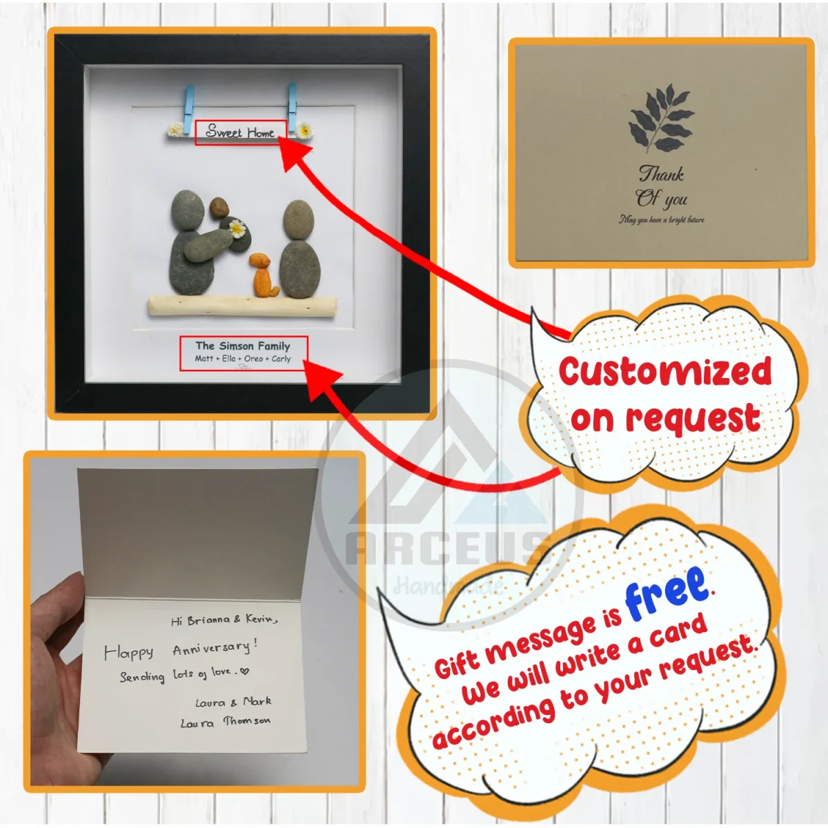 Personalised Sweet Home Pebble Art, Happy Family Pebble Art, New Home Gift, Gift for Family, Family Pebble Frame, Pebble Art Gift - Image 3