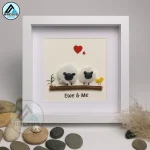 Sheep Pebble Art, Handmade Beautiful Framed Art - "Ewe and Me" Sheep Pebble Picture,Couple Gift, Personalised Gift