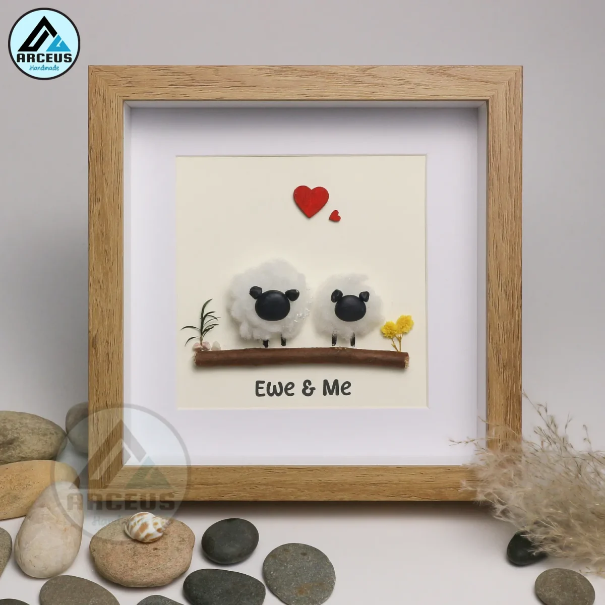 Sheep Pebble Art, Handmade Beautiful Framed Art - "Ewe and Me" Sheep Pebble Picture,Couple Gift, Personalised Gift - Image 6