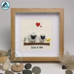 Sheep Pebble Art, Handmade Beautiful Framed Art - "Ewe and Me" Sheep Pebble Picture,Couple Gift, Personalised Gift - Image 6
