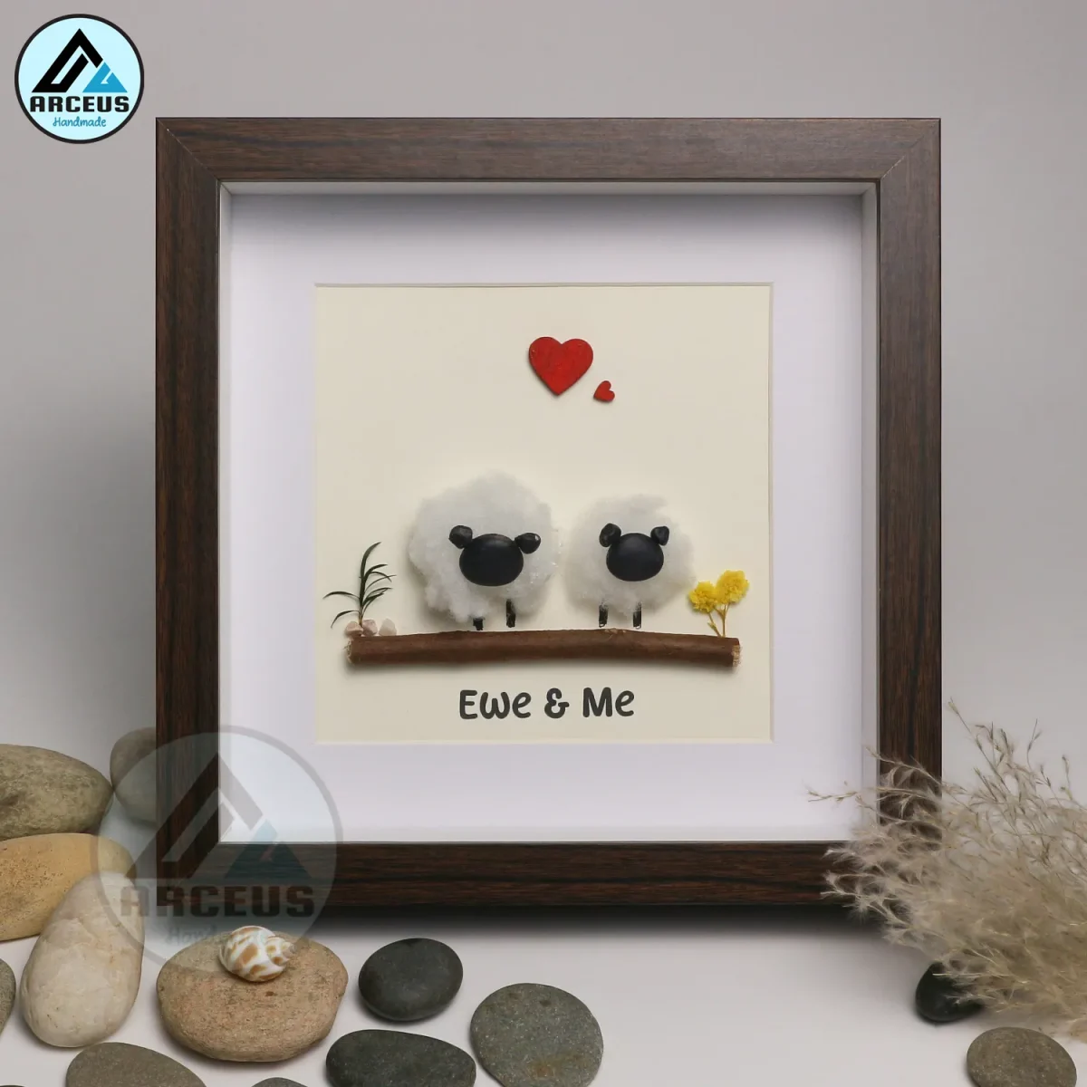 Sheep Pebble Art, Handmade Beautiful Framed Art - "Ewe and Me" Sheep Pebble Picture,Couple Gift, Personalised Gift - Image 5