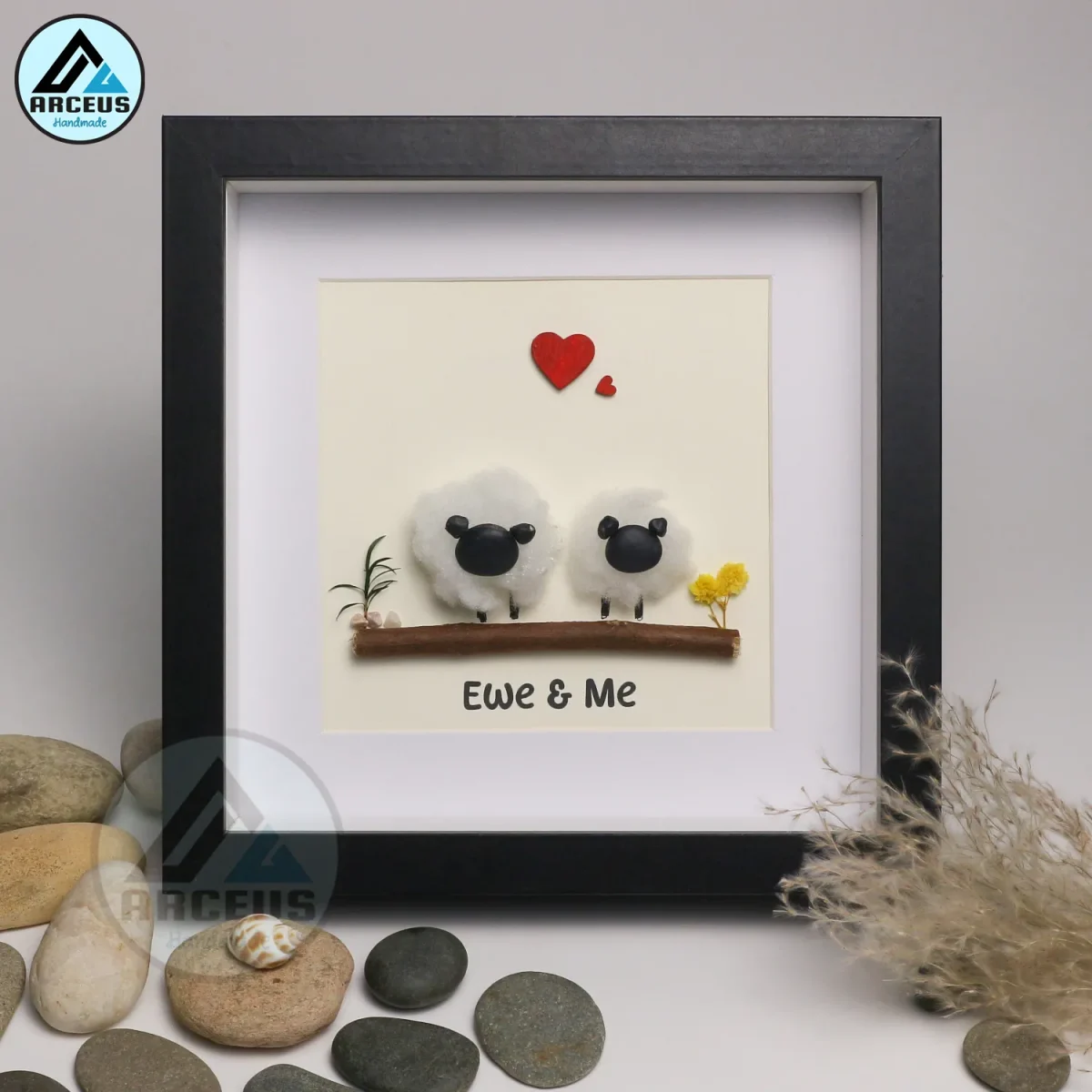 Sheep Pebble Art, Handmade Beautiful Framed Art - "Ewe and Me" Sheep Pebble Picture,Couple Gift, Personalised Gift - Image 4