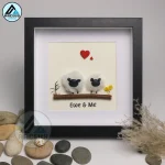 Sheep Pebble Art, Handmade Beautiful Framed Art - "Ewe and Me" Sheep Pebble Picture,Couple Gift, Personalised Gift - Image 4