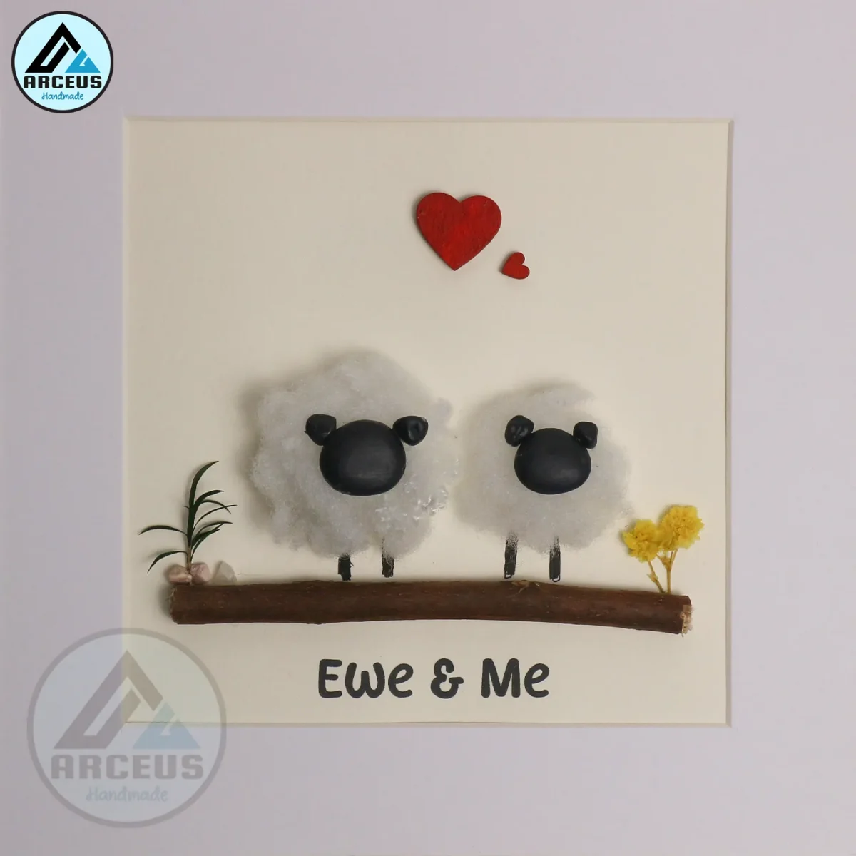 Sheep Pebble Art, Handmade Beautiful Framed Art - "Ewe and Me" Sheep Pebble Picture,Couple Gift, Personalised Gift - Image 2