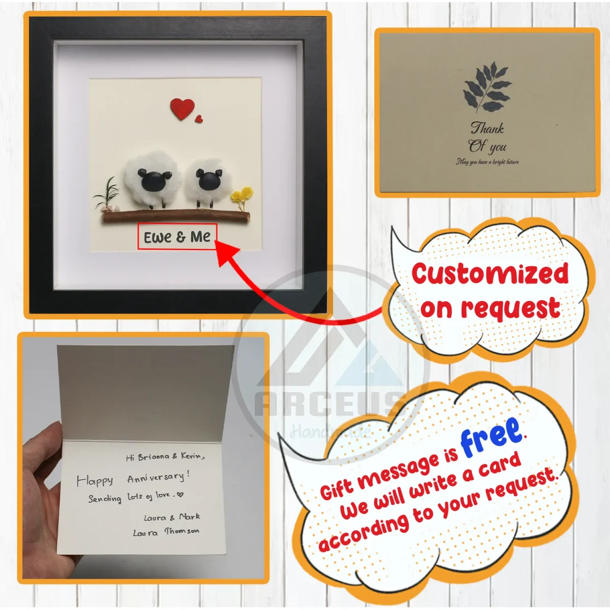 Sheep Pebble Art, Handmade Beautiful Framed Art - "Ewe and Me" Sheep Pebble Picture,Couple Gift, Personalised Gift - Image 3