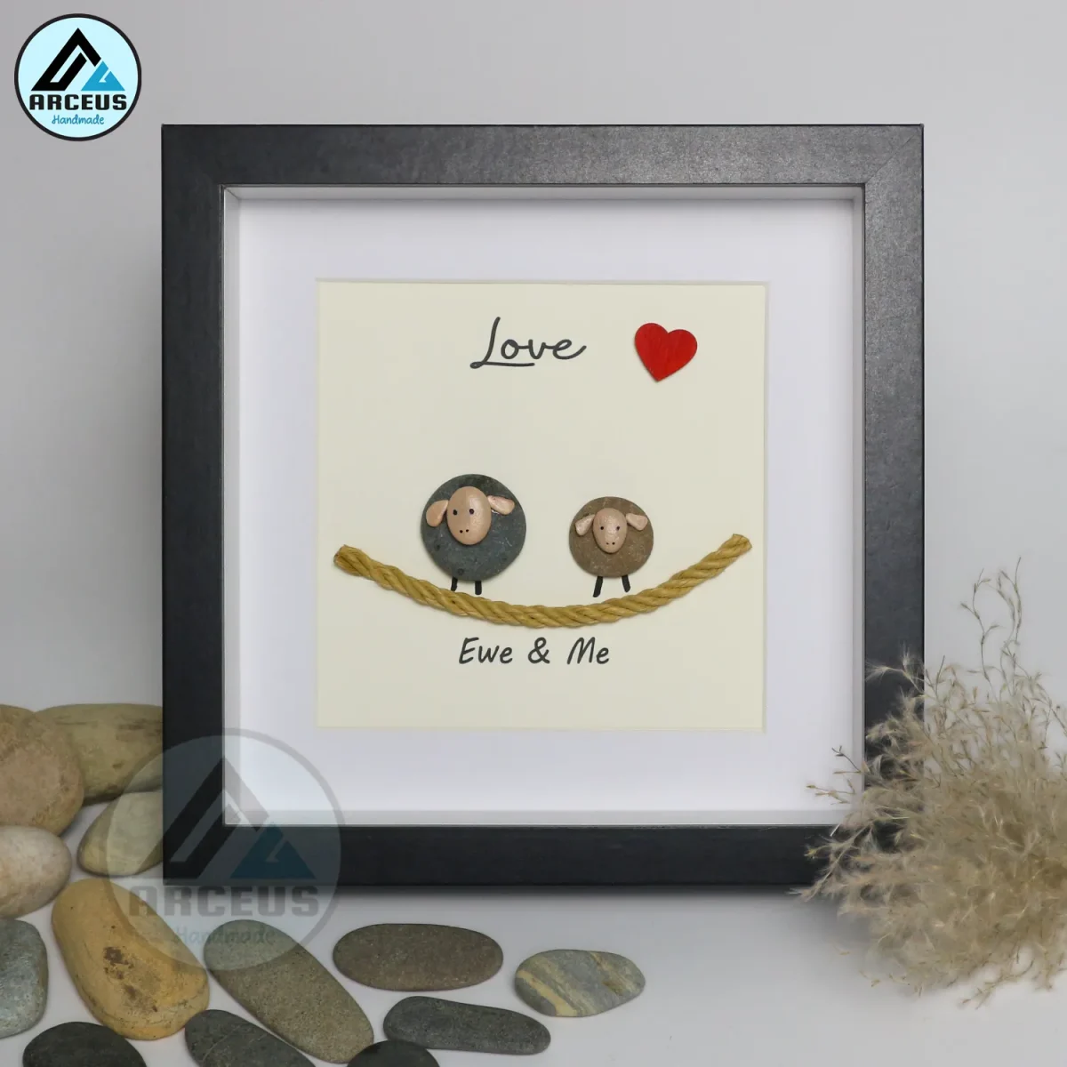 Sheep Pebble Art, Handmade Beautiful Framed Art - "Ewe and Me" Sheep Pebble Picture,Couple Gift, Personalised Gift - Image 6