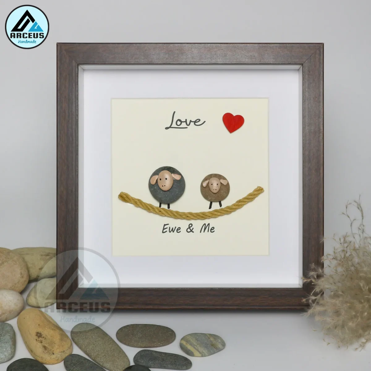 Sheep Pebble Art, Handmade Beautiful Framed Art - "Ewe and Me" Sheep Pebble Picture,Couple Gift, Personalised Gift - Image 5