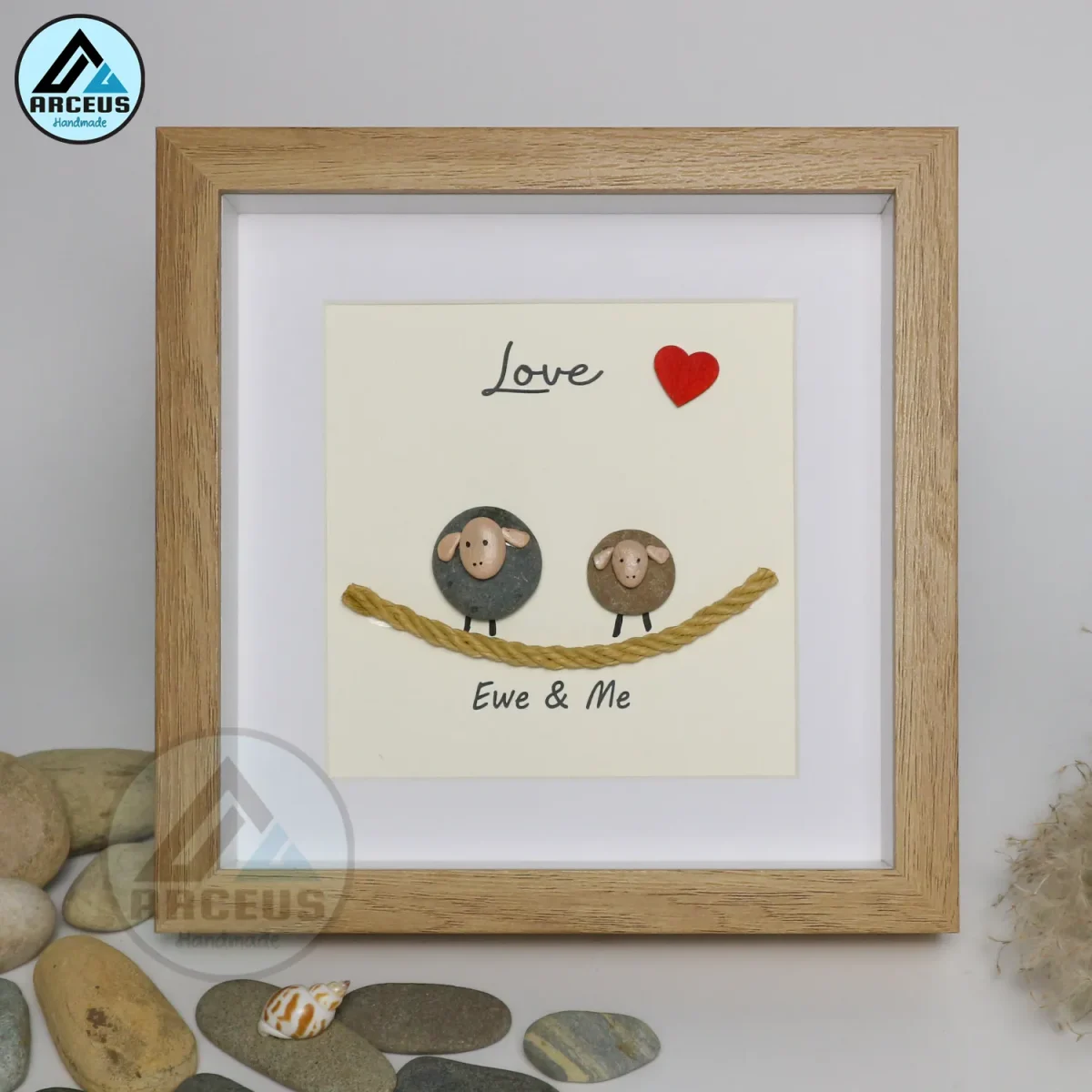 Sheep Pebble Art, Handmade Beautiful Framed Art - "Ewe and Me" Sheep Pebble Picture,Couple Gift, Personalised Gift - Image 4