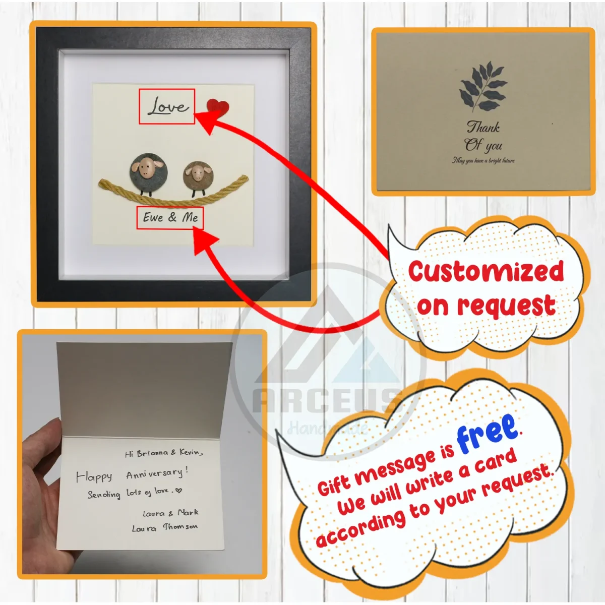 Sheep Pebble Art, Handmade Beautiful Framed Art - "Ewe and Me" Sheep Pebble Picture,Couple Gift, Personalised Gift - Image 3