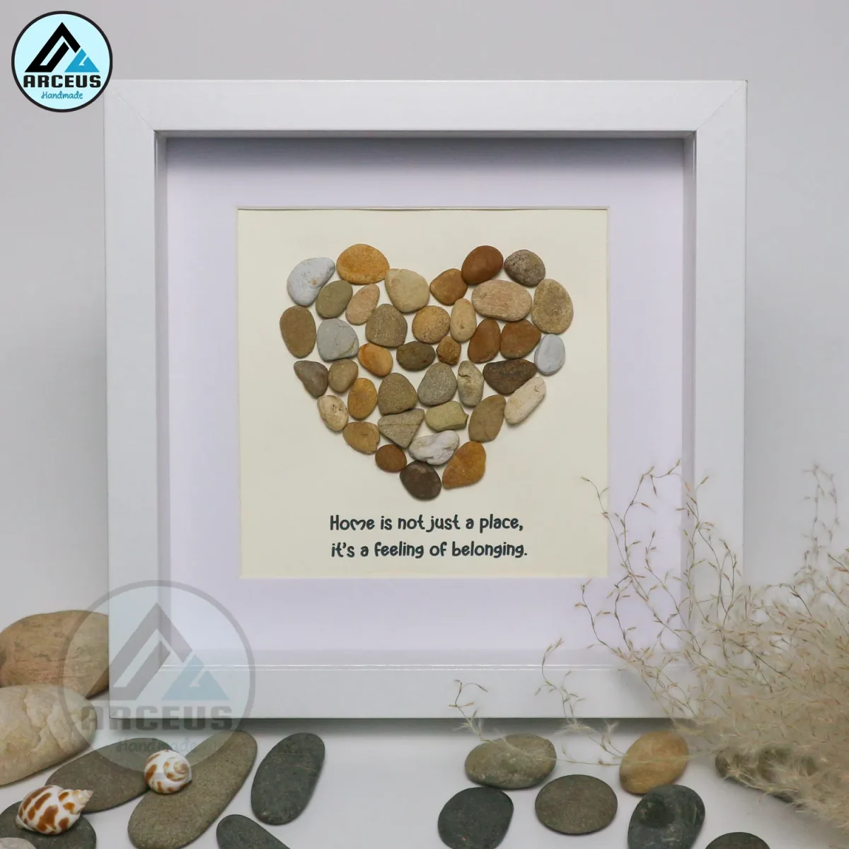 XNJPG AMZ00188-2 Personalized Heart Pebble Art for Home Decor | Family Love Quote | Unique Handmade Gift | Rustic Stone Heart Decoration - Image 1