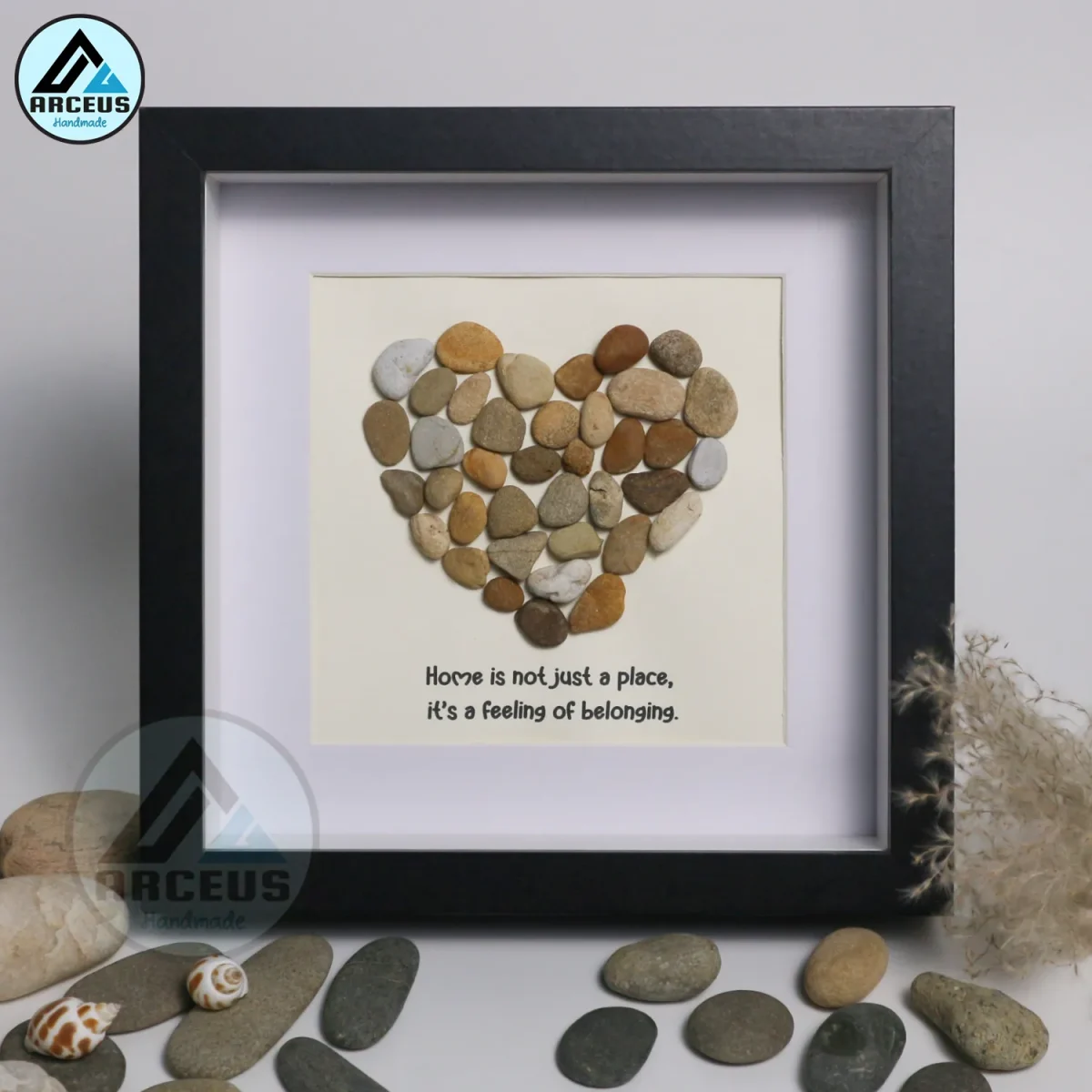 Personalized Heart Pebble Art for Home Decor | Family Love Quote | Unique Handmade Gift | Rustic Stone Heart Decoration - Image 4