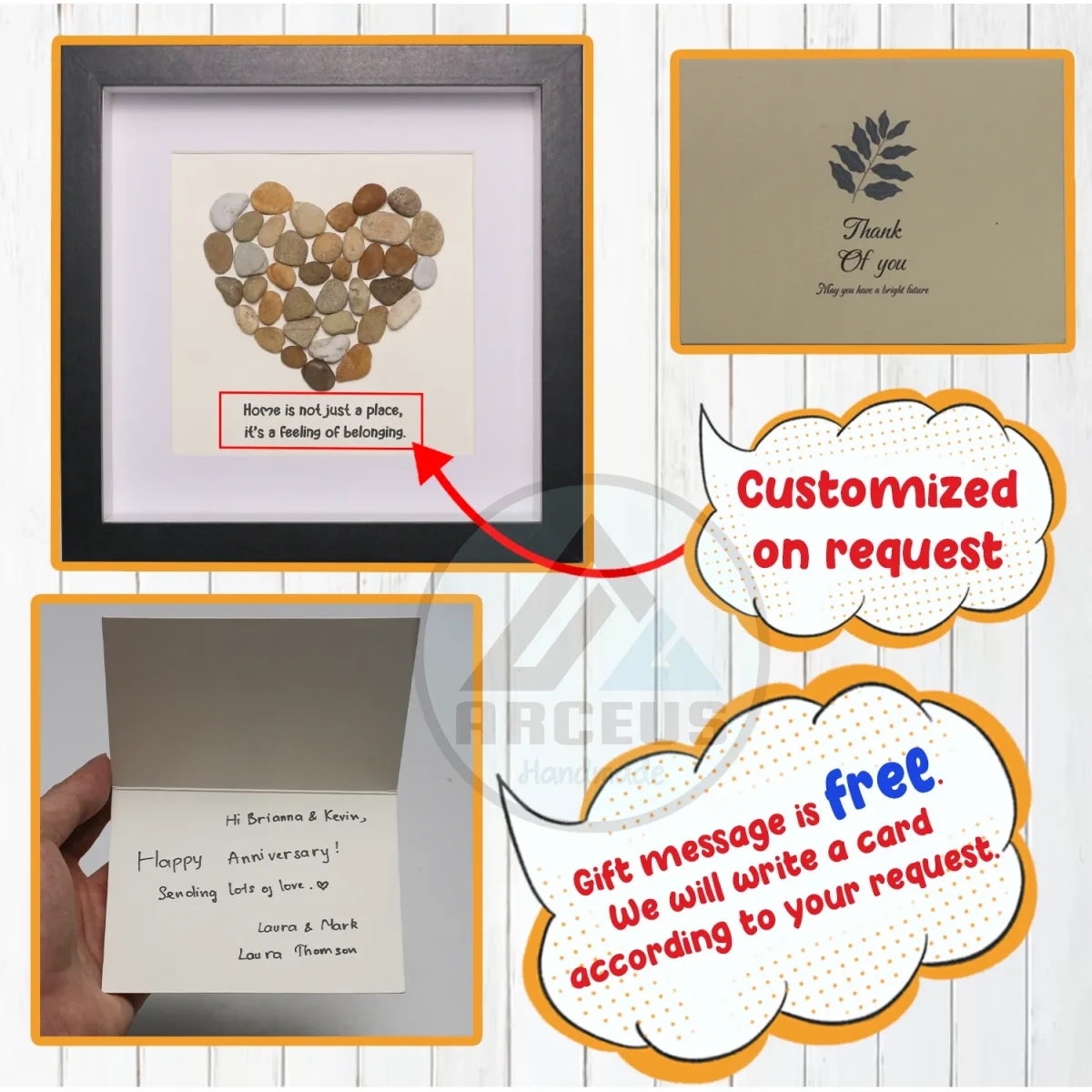 Personalized Heart Pebble Art for Home Decor | Family Love Quote | Unique Handmade Gift | Rustic Stone Heart Decoration - Image 3