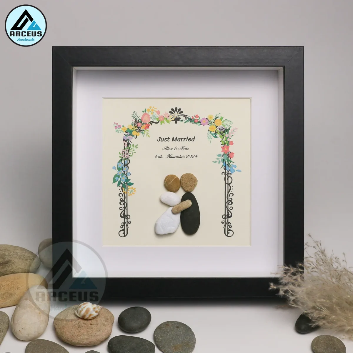 Personalized Wedding Pebble Art, Wedding Gifts, Pebble Art Wedding, Couple Wedding Gift, Wedding Flowers Gift, Customize Pebble Art - Image 4