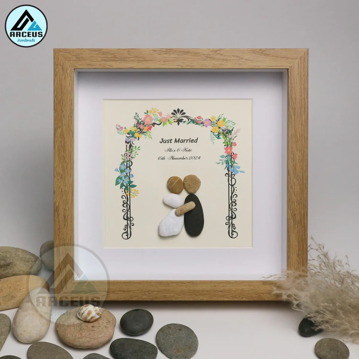 Personalized Wedding Pebble Art, Wedding Gifts, Pebble Art Wedding, Couple Wedding Gift, Wedding Flowers Gift, Customize Pebble Art - Image 5