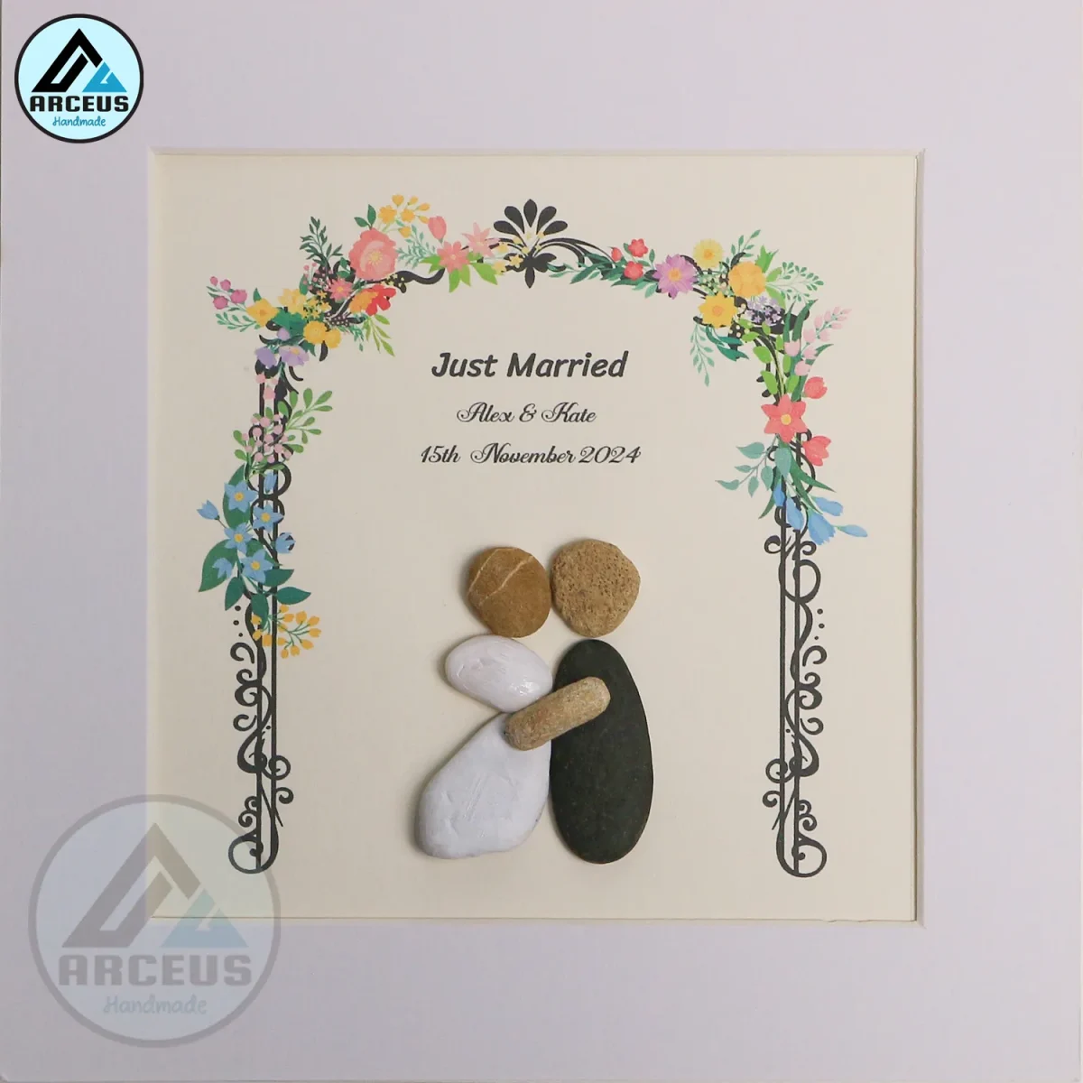 Personalized Wedding Pebble Art, Wedding Gifts, Pebble Art Wedding, Couple Wedding Gift, Wedding Flowers Gift, Customize Pebble Art - Image 2