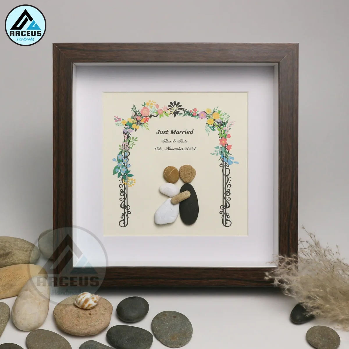 Personalized Wedding Pebble Art, Wedding Gifts, Pebble Art Wedding, Couple Wedding Gift, Wedding Flowers Gift, Customize Pebble Art - Image 6