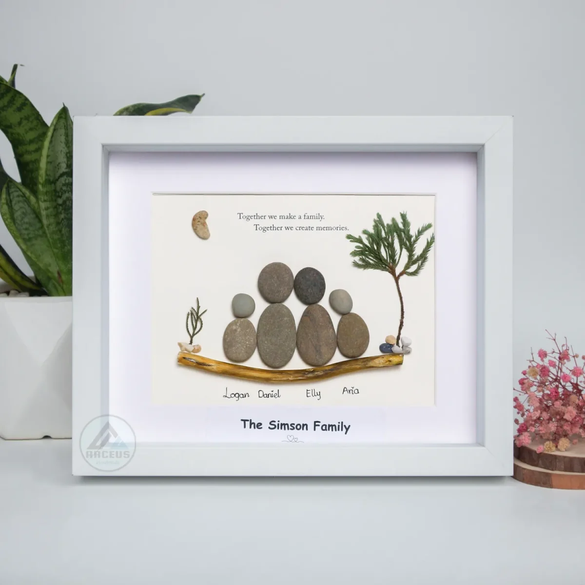 XNJPG AMZ00196-04 Personalized Family Pebble Art, Housewarming Gift Pebble Painting, Custom Pebble Art Family, Gift For Family, New Home Pebble Art Gift - Image 1