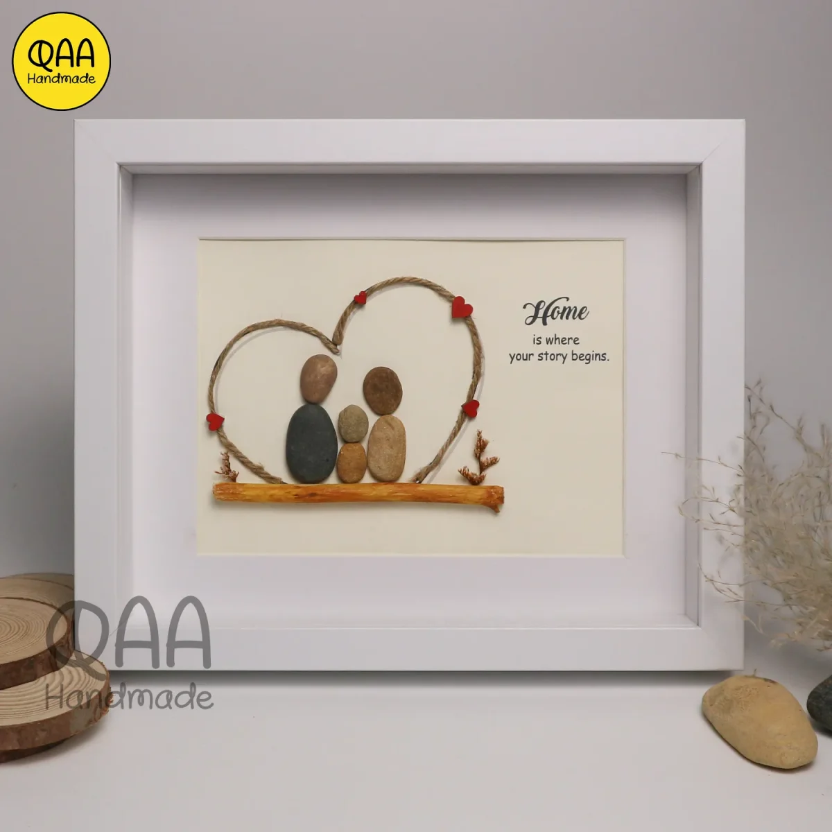 Personalized Family Pebble Art, Housewarming Gift Pebble Painting, Custom Pebble Art Family, Gift For Family, New Home Pebble Art Gift - Image 1