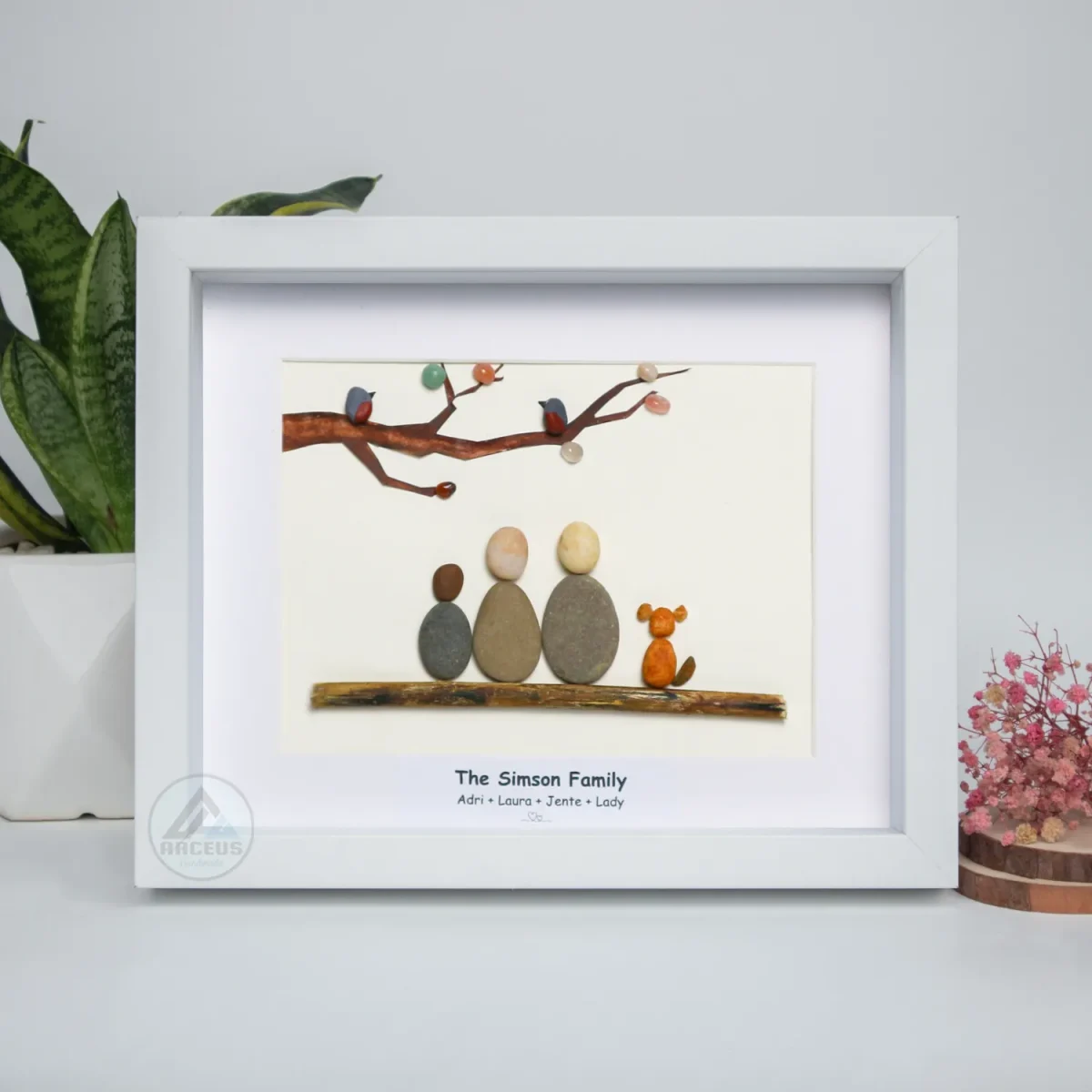 XNJPG AMZ00200-04 Personalized Family Pebble Art, Housewarming Gift Pebble Painting, Custom Pebble Art Family, Gift For Family, New Home Pebble Art Gift - Image 1